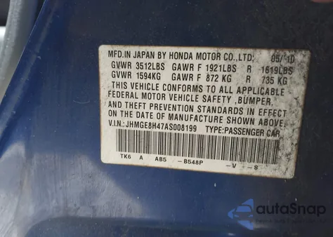 2010 Honda Fit Sport z USA, uszkodzony, nr VIN JHMGE8H47AS008199